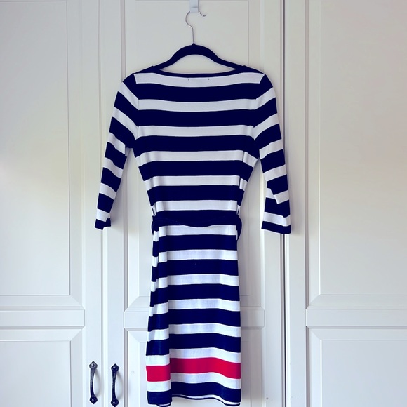 RALPH LAUREN. Women’s. PETITE XS. 100% cotton.  Blue and white stripe, w red. - Picture 5 of 7